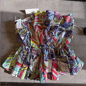 Anthropologie Red and Blue Peplum Blouse